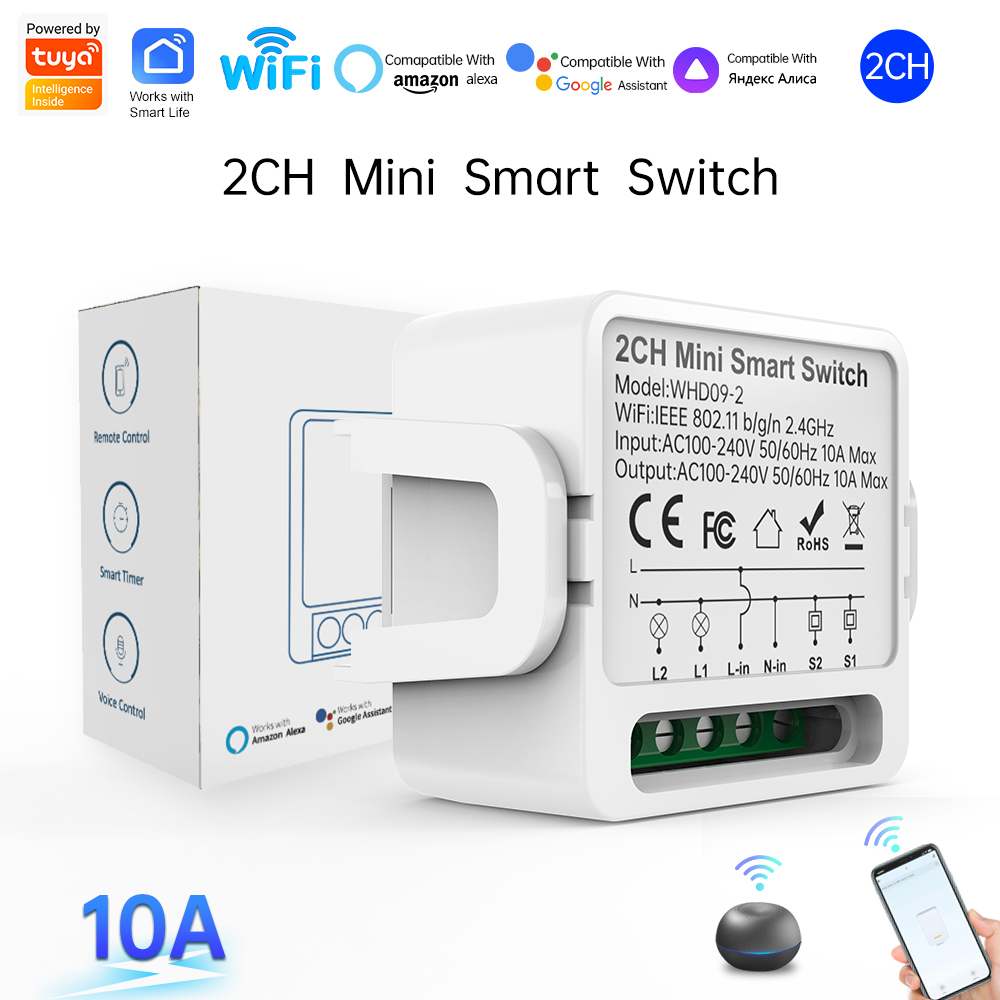 Smart Home Voice Assistant - 2 Way Tuya Smart Switch 2Gang